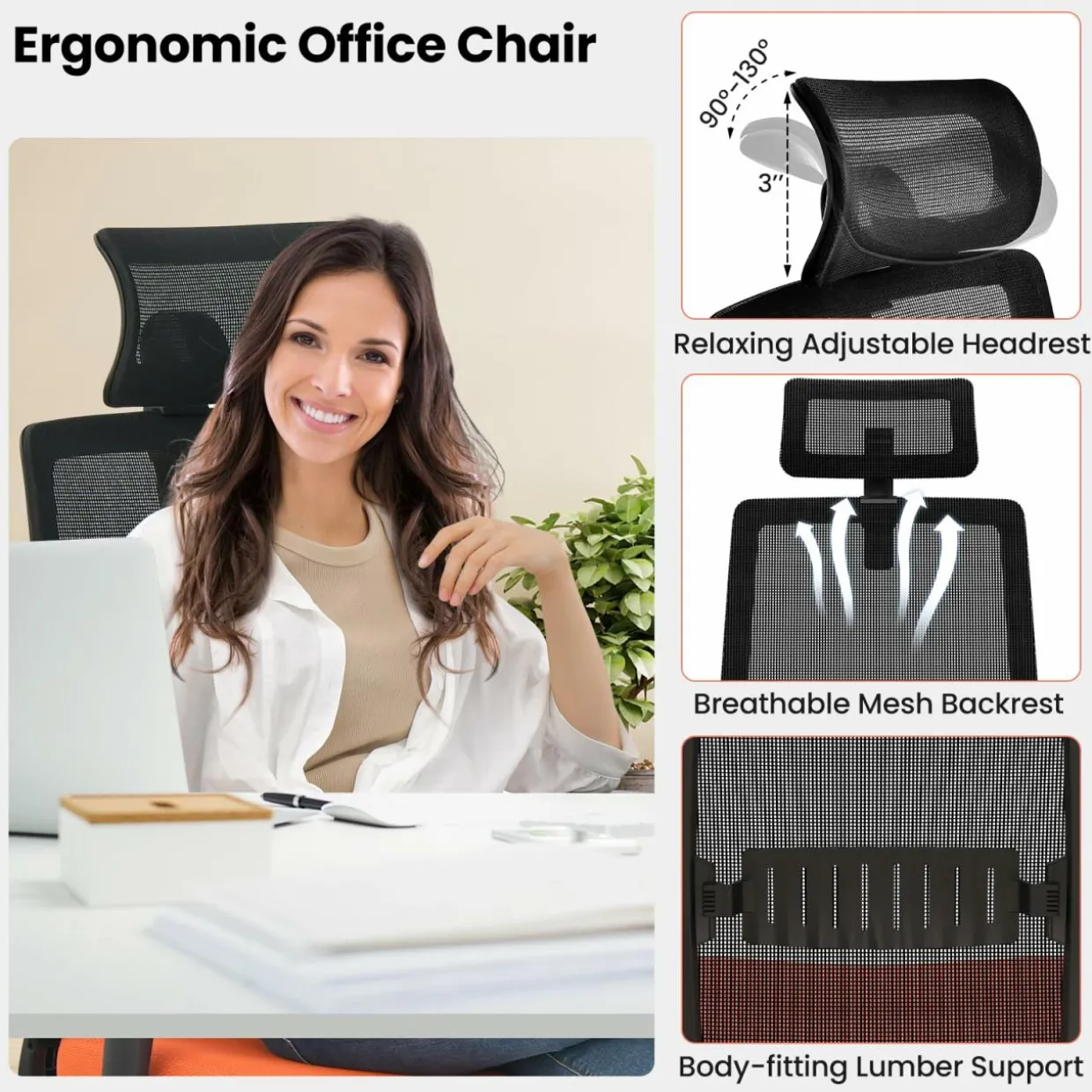 Tangkula Ergonomic Office Chair, 400 lbs Big & Tall Ergonomic Executive Chair with Lumbar Support