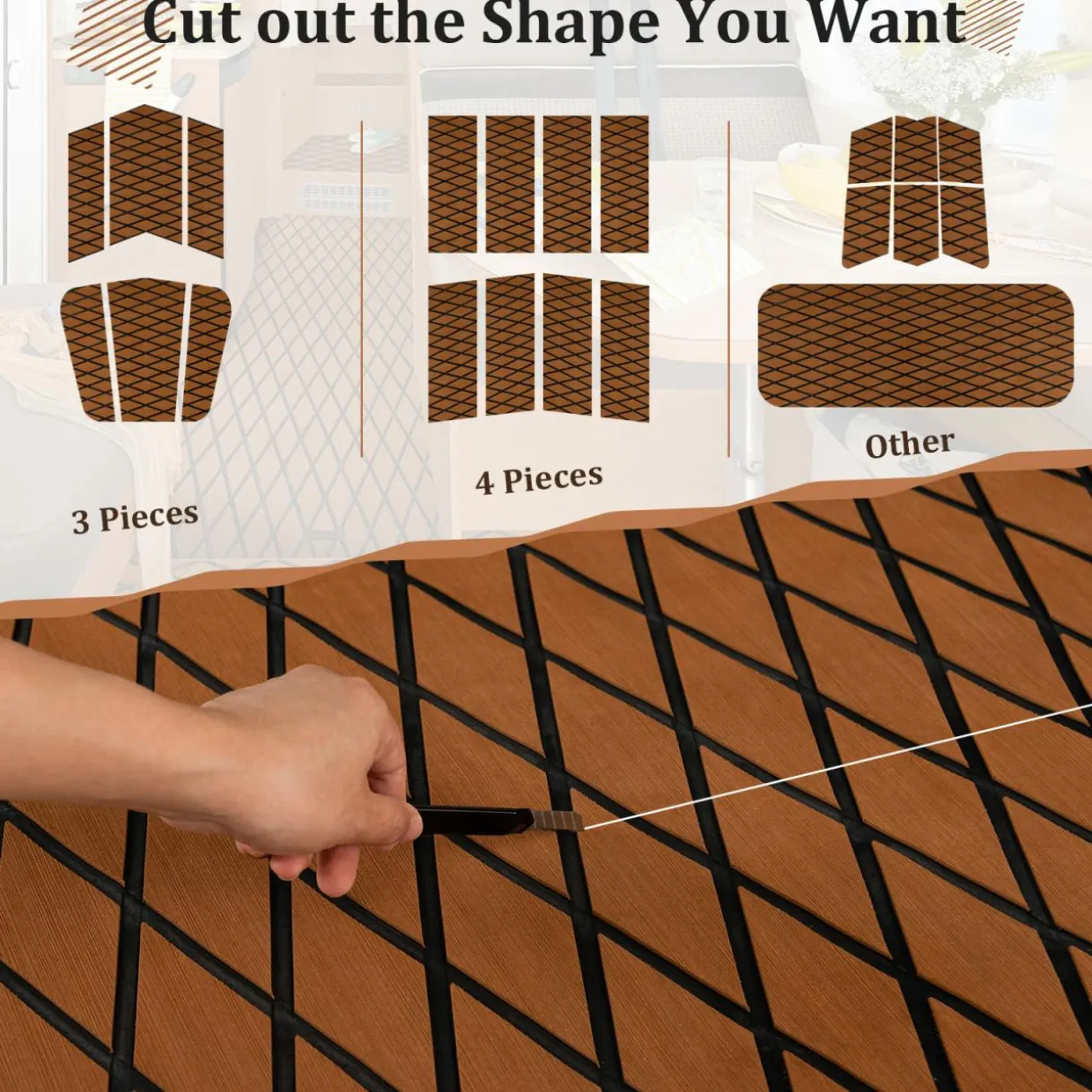 Tangkula EVA Foam Boat Decking Sheet, Self-Adhesive Boat Flooring with Diamond Shape