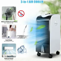 Tangkula Evaporative Air Cooler, 3-in-1 Air Cooling Fan with 2 Ice Crystal Boxes, 3-Mode