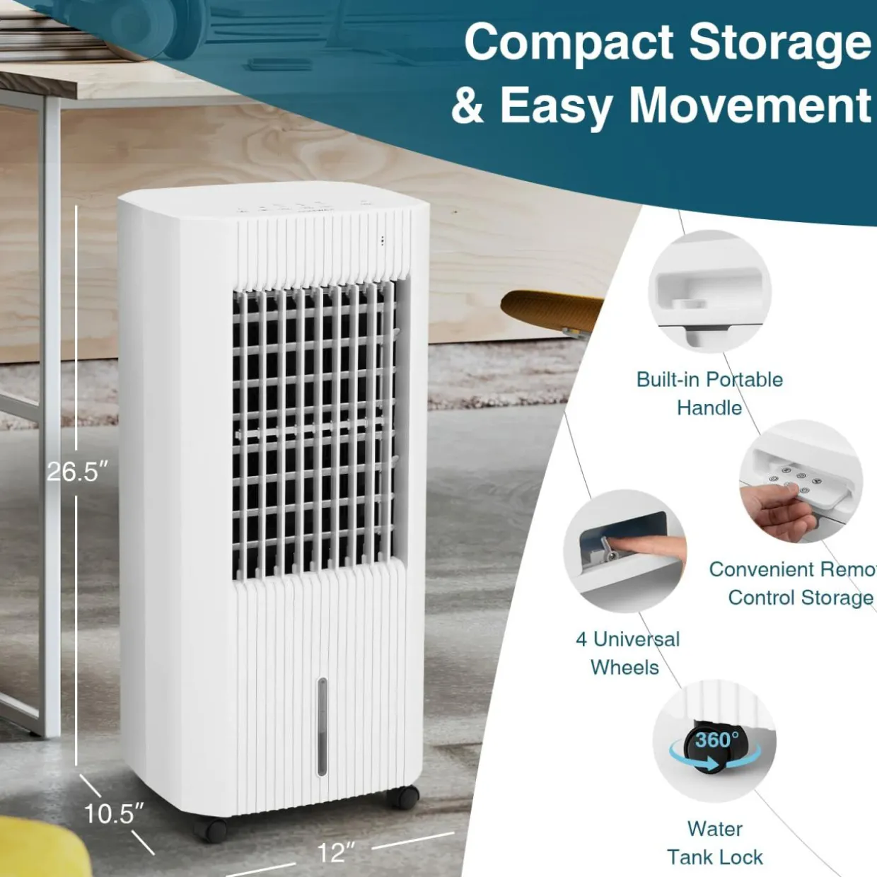 Tangkula Evaporative Air Cooler, Portable Swamp Cooler with Remote, 2 Ice Packs