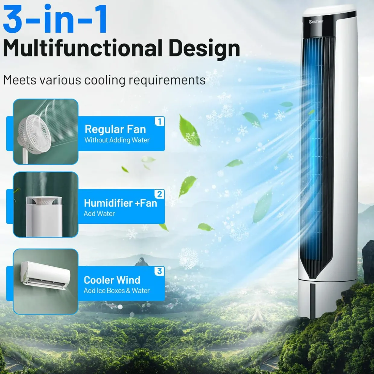 Tangkula Evaporative Cooler, Include Remote Control, 4 Ice Packs, Portable Bladeless Cooler with 3 Modes
