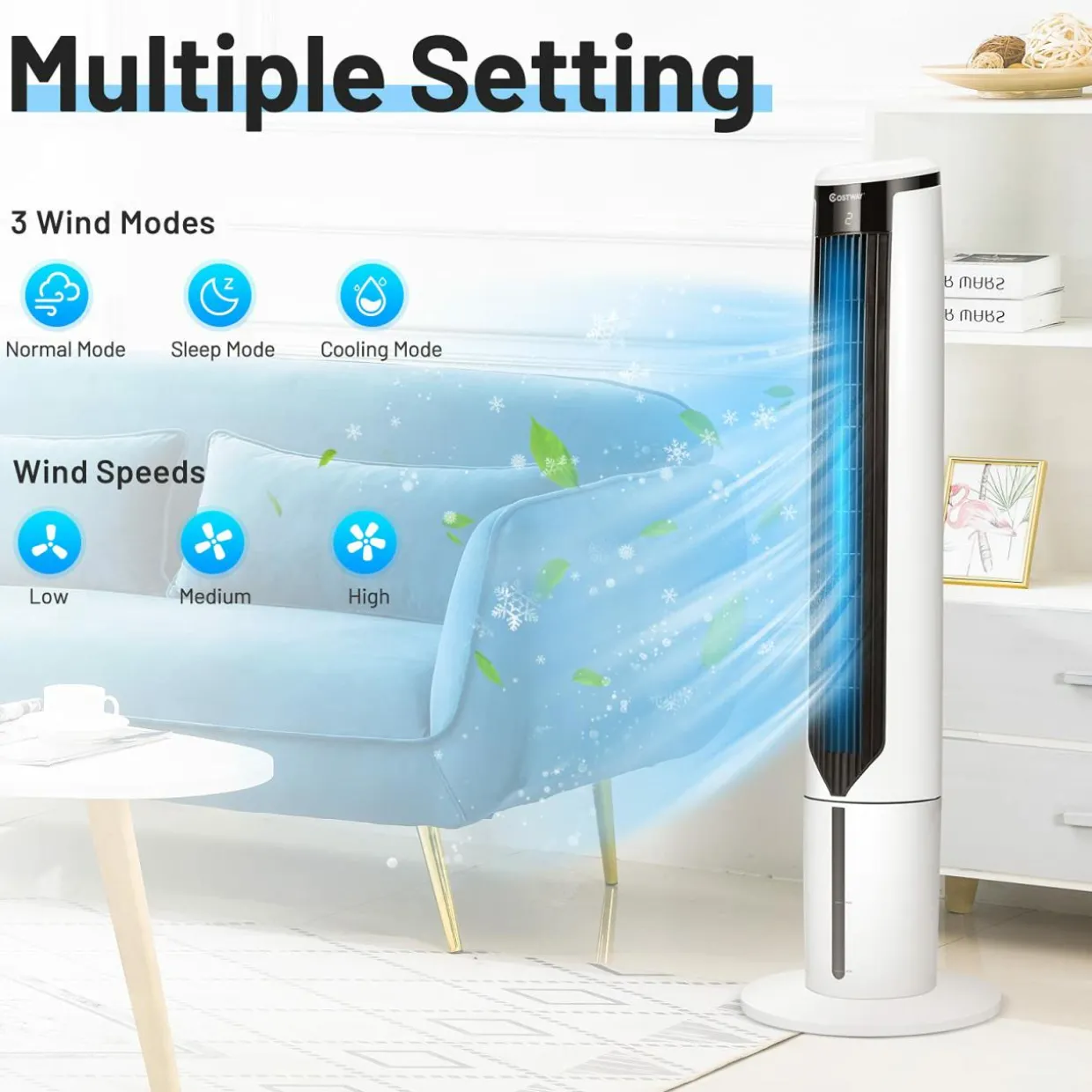 Tangkula Evaporative Cooler, Include Remote Control, 4 Ice Packs, Portable Bladeless Cooler with 3 Modes