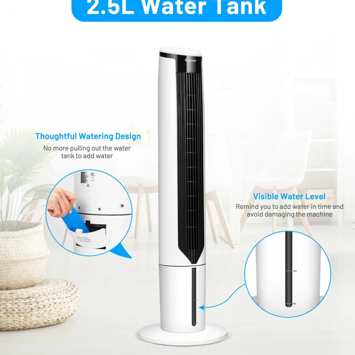 Tangkula Evaporative Cooler, Include Remote Control, 4 Ice Packs, Portable Bladeless Cooler with 3 Modes