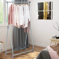 Tangkula Extendable Garment Rack, Heavy Duty Foldable Clothes Rack with Adjustable Hanging Rod