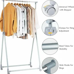 Tangkula Extendable Garment Rack, Heavy Duty Foldable Clothes Rack with Adjustable Hanging Rod