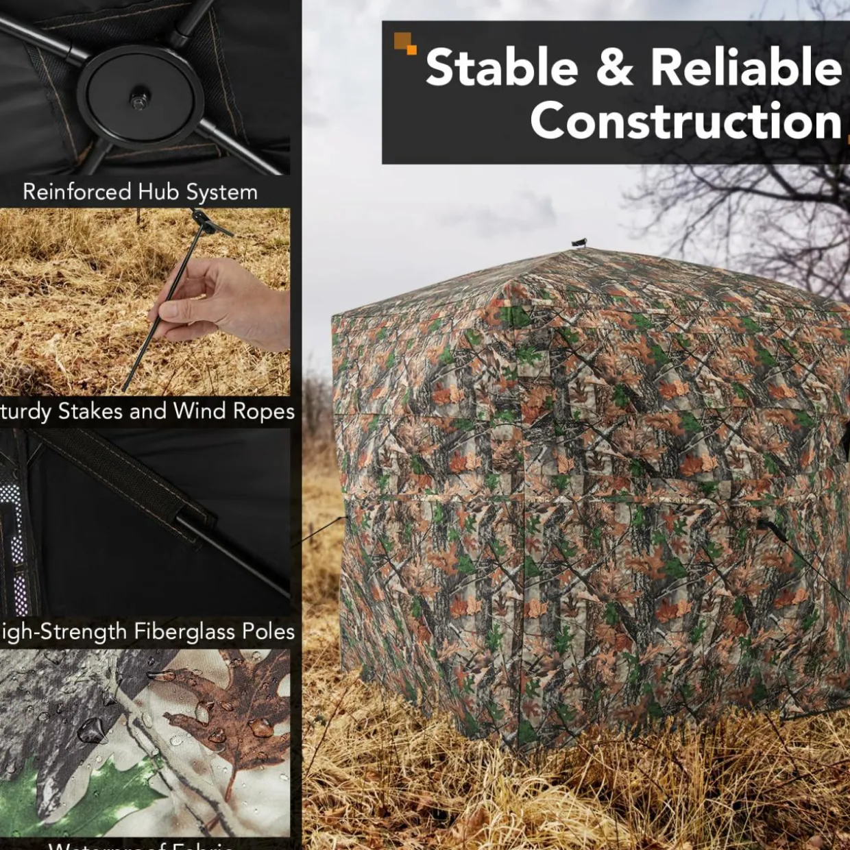 Tangkula Extra Tall 3-4 Person Hunting Blind, 270 Degree See Through Ground Blind with Silent Slide Windows