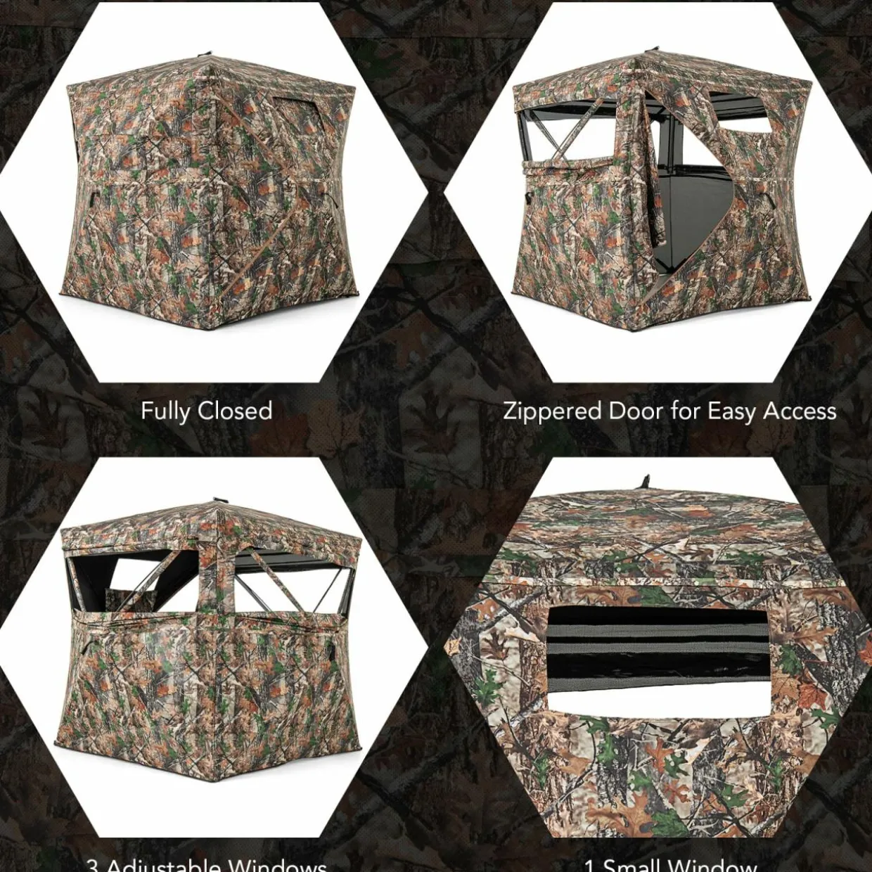 Tangkula Extra Tall 3-4 Person Hunting Blind, 270 Degree See Through Ground Blind with Silent Slide Windows