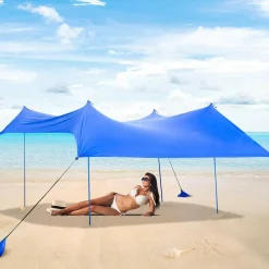 Tangkula Family Beach Sunshade, UPF50+ Sun Shade Tent with Aluminum Poles