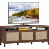 Tangkula Farmhouse Rattan TV Stand, 62 Inches Modern Boho Entertainment Center for TVs up to 65/70 Inches