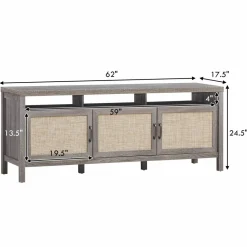 Tangkula Farmhouse Rattan TV Stand, 62 Inches Modern Boho Entertainment Center for TVs up to 65/70 Inches