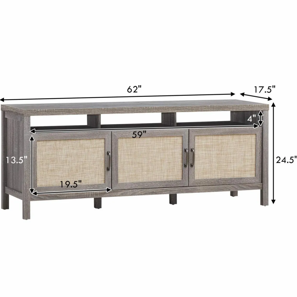 Tangkula Farmhouse Rattan TV Stand, 62 Inches Modern Boho Entertainment Center for TVs up to 65/70 Inches