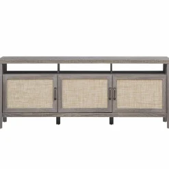 Tangkula Farmhouse Rattan TV Stand, 62 Inches Modern Boho Entertainment Center for TVs up to 65/70 Inches