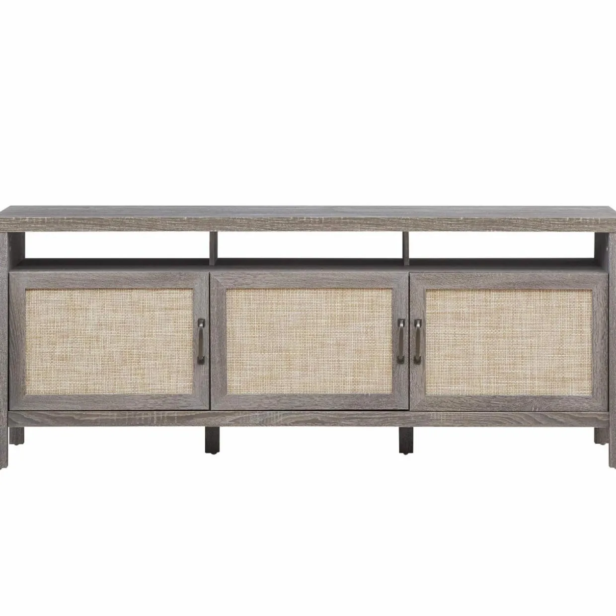 Tangkula Farmhouse Rattan TV Stand, 62 Inches Modern Boho Entertainment Center for TVs up to 65/70 Inches