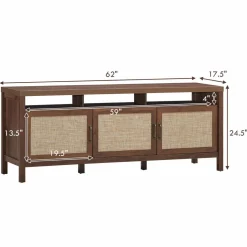 Tangkula Farmhouse Rattan TV Stand, 62 Inches Modern Boho Entertainment Center for TVs up to 65/70 Inches