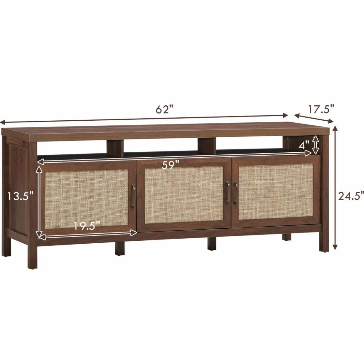 Tangkula Farmhouse Rattan TV Stand, 62 Inches Modern Boho Entertainment Center for TVs up to 65/70 Inches