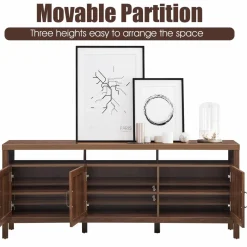 Tangkula Farmhouse Rattan TV Stand, 62 Inches Modern Boho Entertainment Center for TVs up to 65/70 Inches