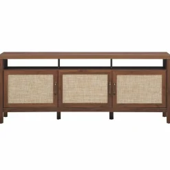 Tangkula Farmhouse Rattan TV Stand, 62 Inches Modern Boho Entertainment Center for TVs up to 65/70 Inches