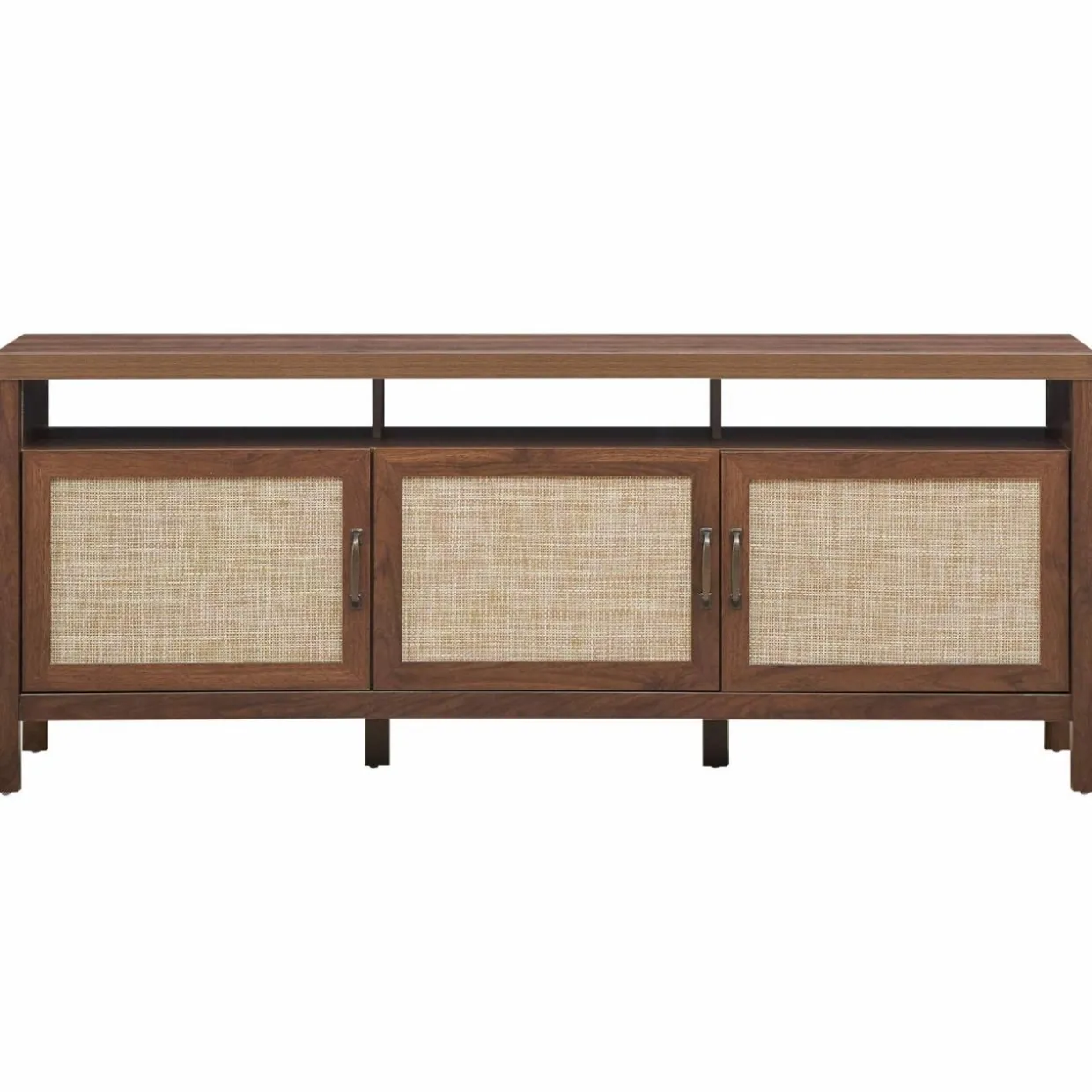 Tangkula Farmhouse Rattan TV Stand, 62 Inches Modern Boho Entertainment Center for TVs up to 65/70 Inches