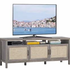 Tangkula Farmhouse Rattan TV Stand, 62 Inches Modern Boho Entertainment Center for TVs up to 65/70 Inches
