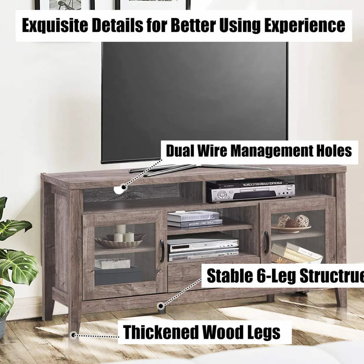 Tangkula Farmhouse Tall TV Stand, Retro Wood Universal Stand for TV's up to 65" Flat Screen, with 2 Glass Door Cabinets