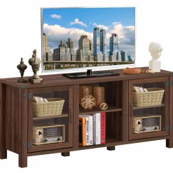Tangkula Farmhouse TV Stand, Living Room Console Storage Cabinet for TVs up to 65" Flat Screen