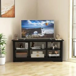 Tangkula Farmhouse TV Stand for TVs up to 65 Inch, Media Entertainment Center w/6 Storage Shelves for Living Room