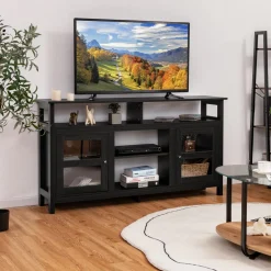 Tangkula Farmhouse TV Stand for TVs up to 65" Flat Screen, Wooden TV Console Table w/2 Cabinets & 4 Shelves