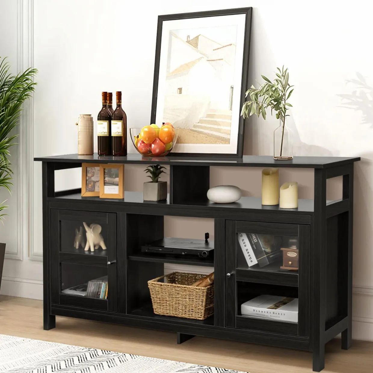 Tangkula Farmhouse TV Stand for TVs up to 65" Flat Screen, Wooden TV Console Table w/2 Cabinets & 4 Shelves