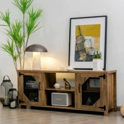 Tangkula Farmhouse TV Stand for TVs up to 65 Inch Flat Screen, Media Console Cabinet, Rustic Brown