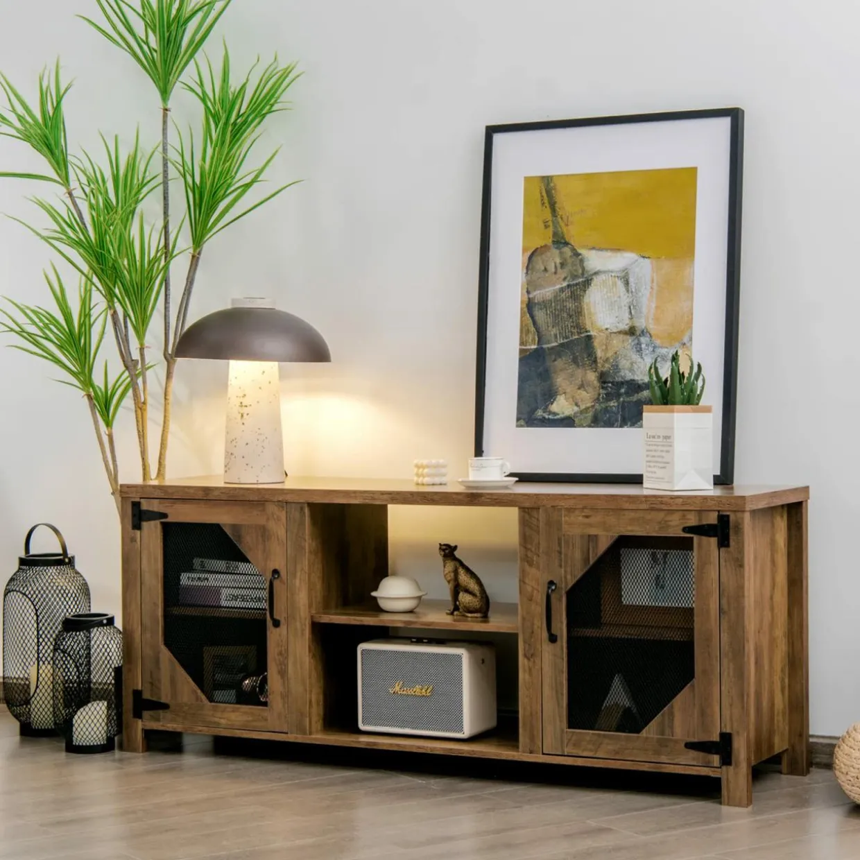 Tangkula Farmhouse TV Stand for TVs up to 65 Inch Flat Screen, Media Console Cabinet, Rustic Brown