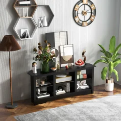Tangkula Farmhouse TV Stand for TVs up to 65 Inch, Media Entertainment Center w/6 Storage Shelves for Living Room