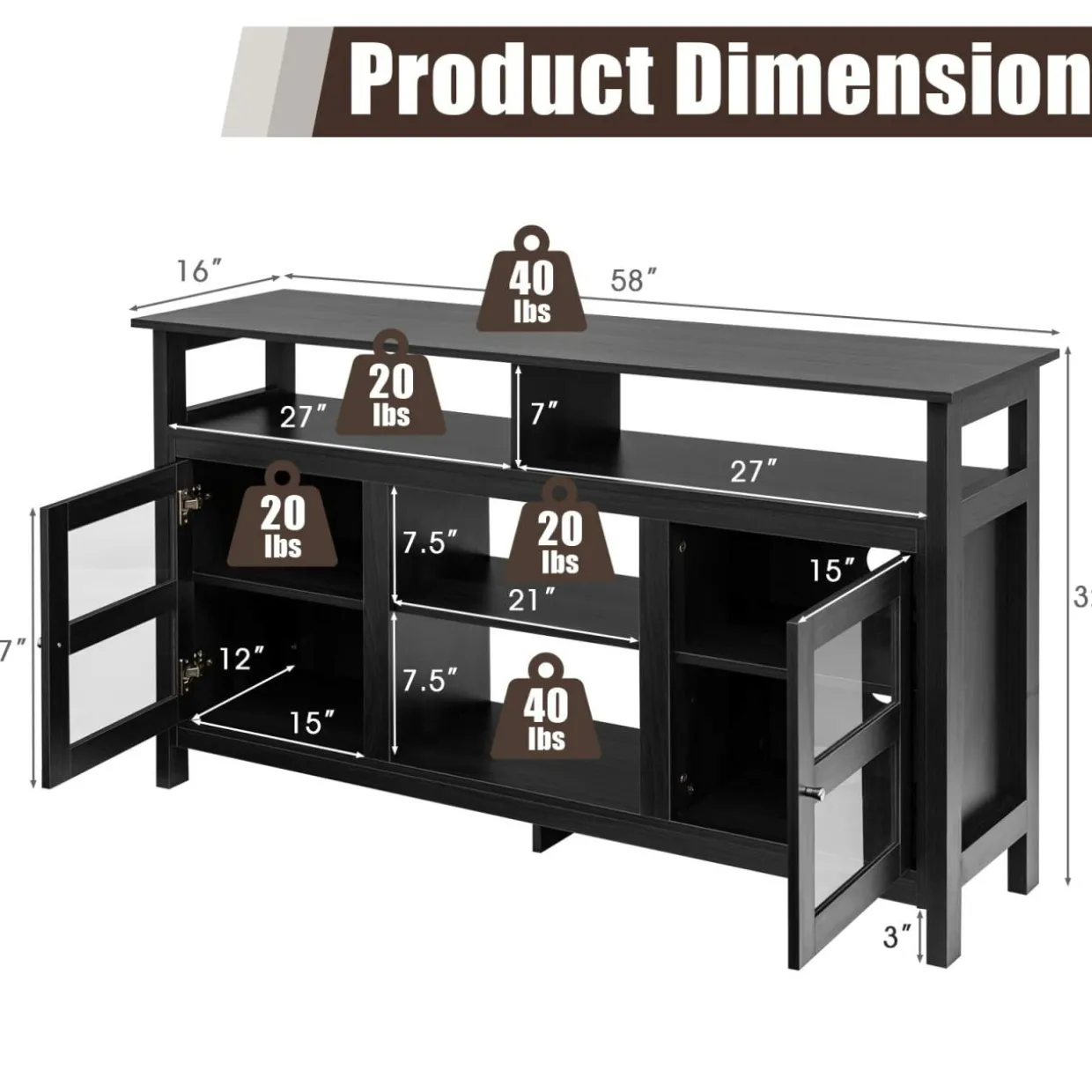 Tangkula Farmhouse TV Stand for TVs up to 65" Flat Screen, Wooden TV Console Table w/2 Cabinets & 4 Shelves