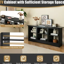Tangkula Farmhouse TV Stand for TVs up to 65 Inch, Media Entertainment Center w/6 Storage Shelves for Living Room