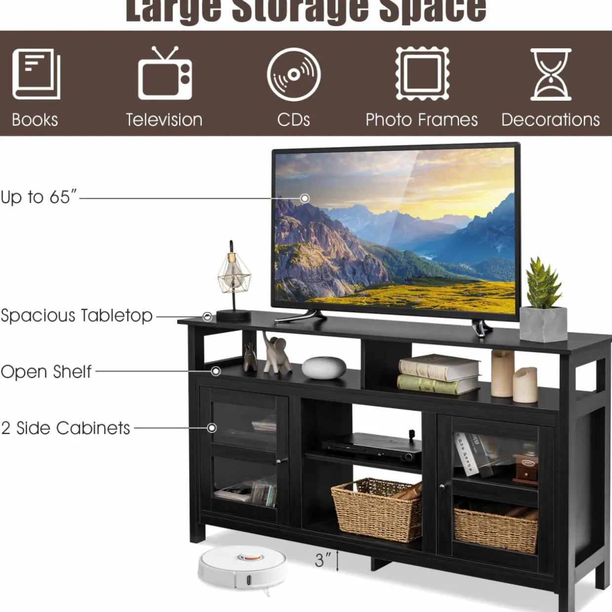 Tangkula Farmhouse TV Stand for TVs up to 65" Flat Screen, Wooden TV Console Table w/2 Cabinets & 4 Shelves