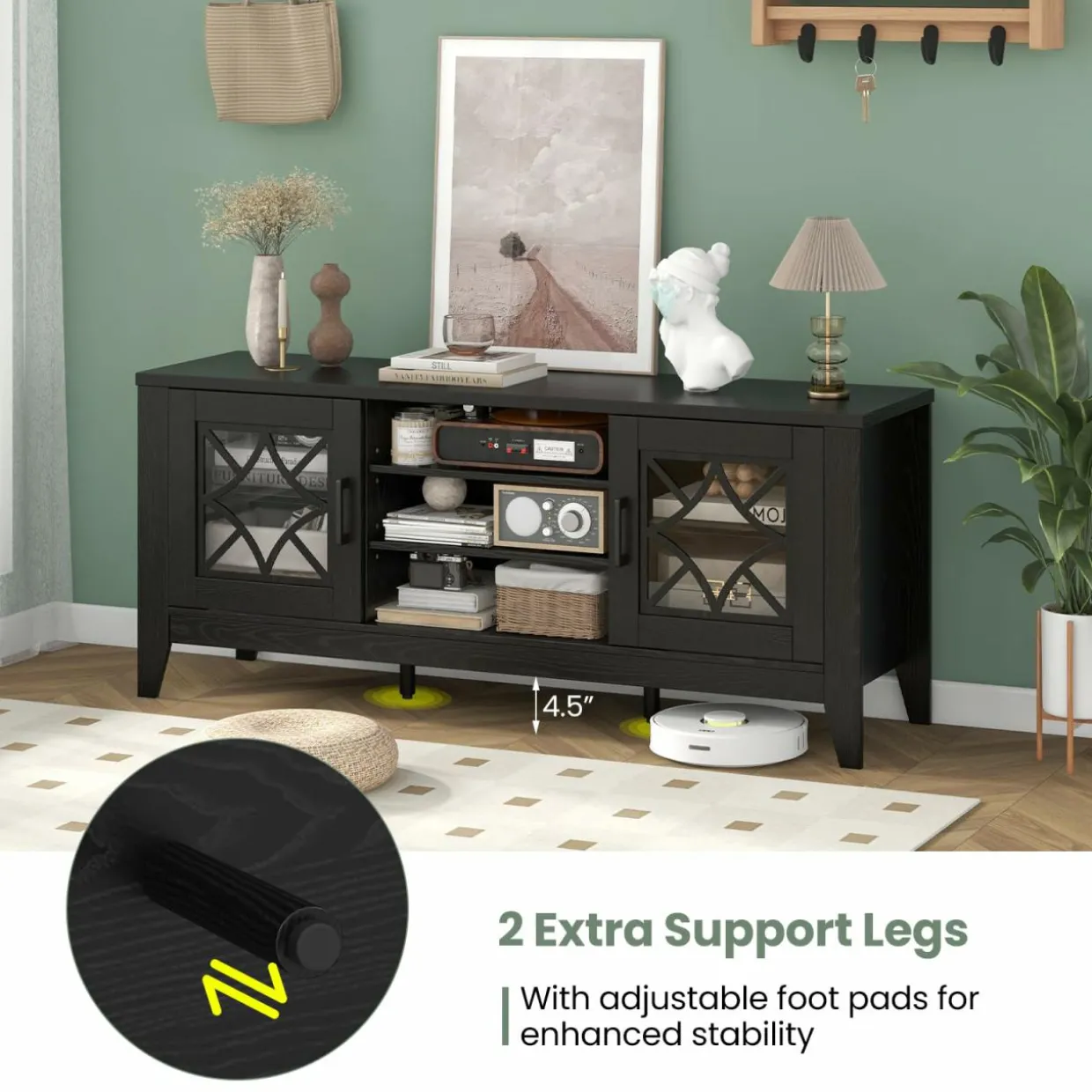Tangkula Farmhouse TV Stand for TVs Up to 65-in, Classic Media Entertainment Center w/Glass Door Cabinets & 4 Adjustable Shelves