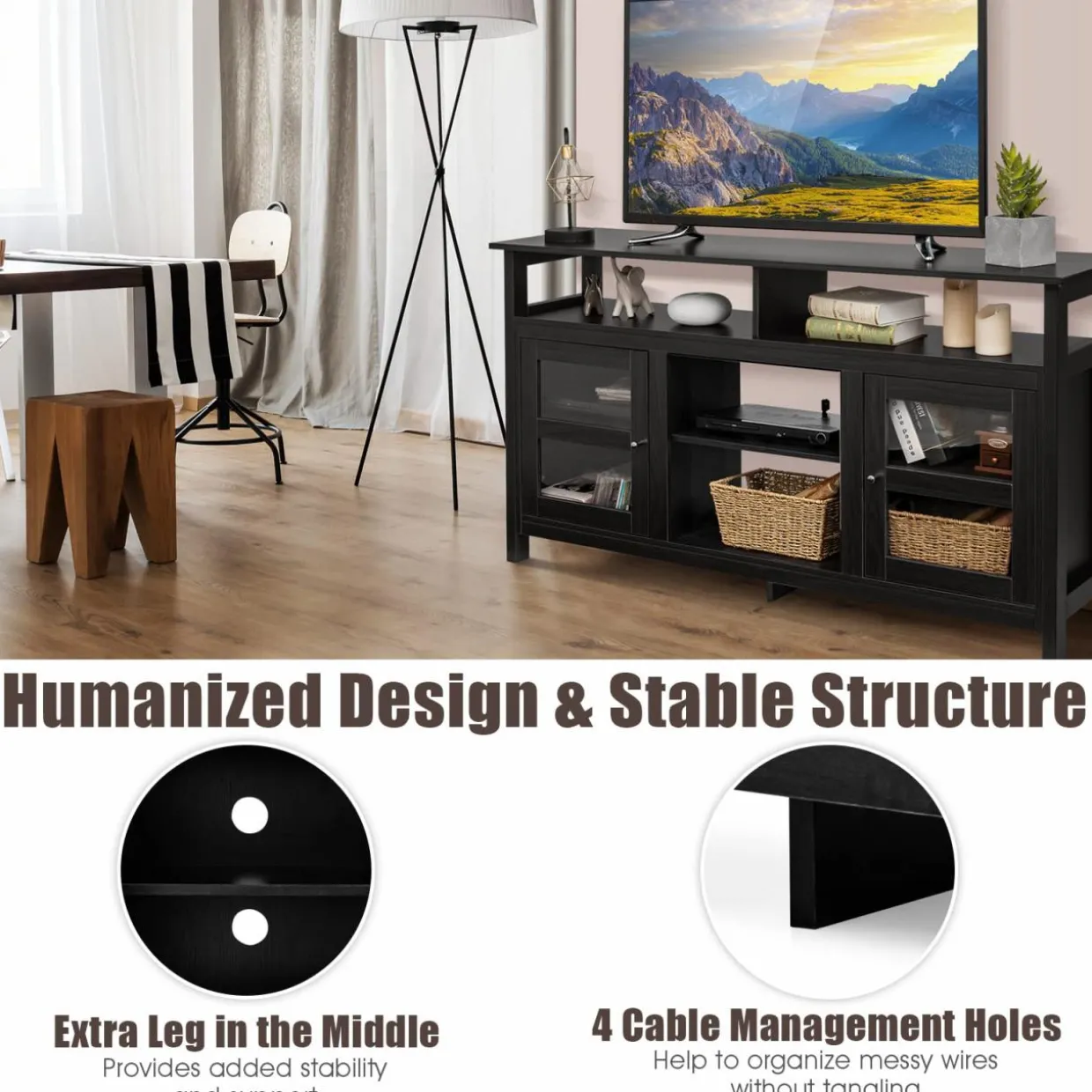 Tangkula Farmhouse TV Stand for TVs up to 65" Flat Screen, Wooden TV Console Table w/2 Cabinets & 4 Shelves