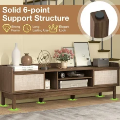 Tangkula Farmhouse TV Stand for TVs up to 65”, Mid Century Modern TV Console Table w/Storage (Walnut, 59”L, up to 65