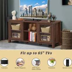 Tangkula Farmhouse TV Stand, Living Room Console Storage Cabinet for TVs up to 65