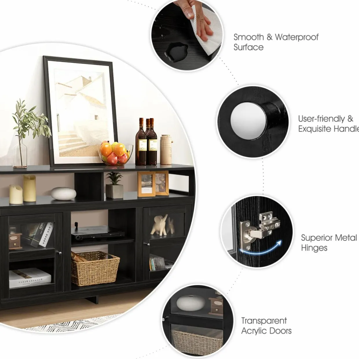 Tangkula Farmhouse TV Stand for TVs up to 65" Flat Screen, Wooden TV Console Table w/2 Cabinets & 4 Shelves
