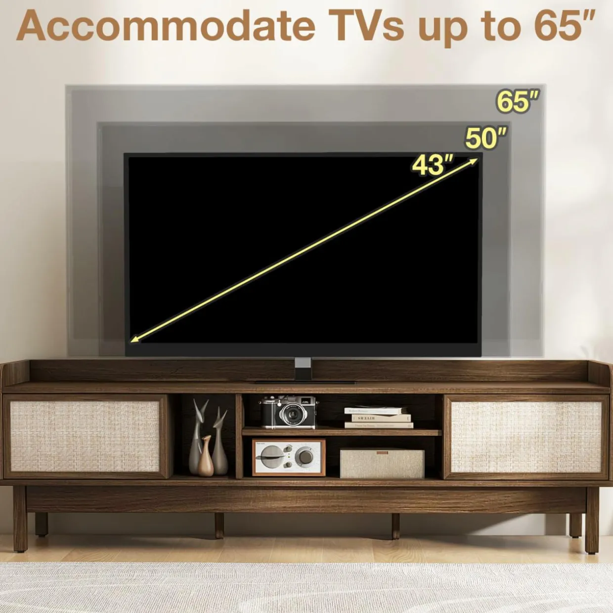 Tangkula Farmhouse TV Stand for TVs up to 65”, Mid Century Modern TV Console Table w/Storage (Walnut, 59”L, up to 65"TV)