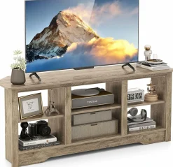 Tangkula Farmhouse TV Stand for TVs up to 65 Inch, Media Entertainment Center w/6 Storage Shelves for Living Room