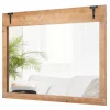 Tangkula Farmhouse Wall Mirror, 39" x 27.5" Rustic Barn Door Mirror w/Wood Frame