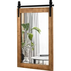 Tangkula Farmhouse Wall Mirror, Rustic Horizontal Hanging Bathroom Mirror, 22 x30 Inch