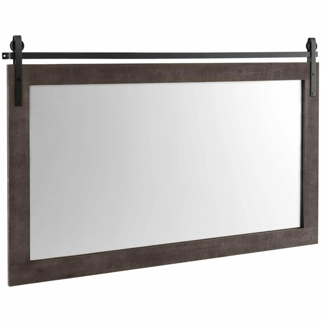 Tangkula Farmhouse Wall Mirror, 40" x 26" Rustic Bathroom Mirror with Fir Wood Frame
