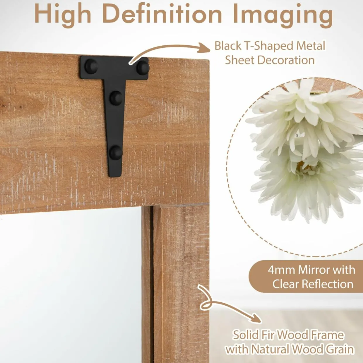 Tangkula Farmhouse Wall Mirror, 39" x 27.5" Rustic Barn Door Mirror w/Wood Frame