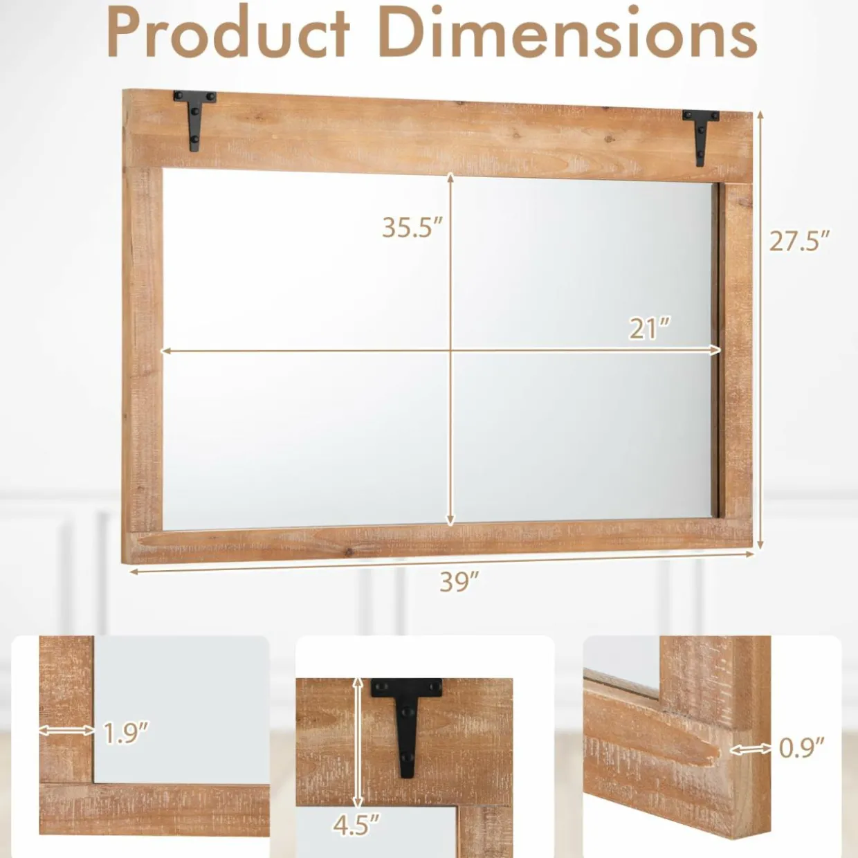 Tangkula Farmhouse Wall Mirror, 39" x 27.5" Rustic Barn Door Mirror w/Wood Frame