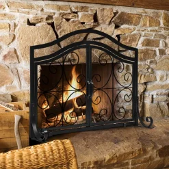 Tangkula Fireplace Screen, with Hinged Two-Doors Large Flat Guard Screens (44 x 15 x 33. 5 inch)