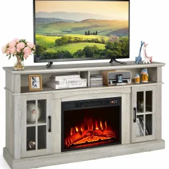 Tangkula Fireplace TV Stand for TVs Up to 65 Inch, Electric Fireplace TV Console w/Remote Control, Overheat Protection