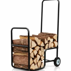 Tangkula Firewood Log Carrier Mover, Wood Rack Storage Mover with Rolling Wheels & Ergonomic Handle