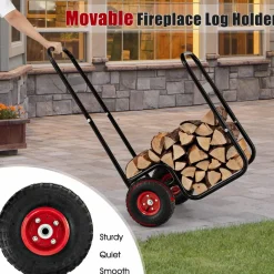 Tangkula Firewood Log Cart, Wood Rack Storage Mover with Rolling Wheels & Ergonomic Handle